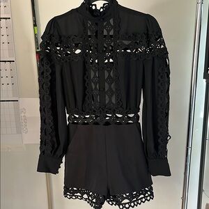 Black Lace Long Sleeve Romper